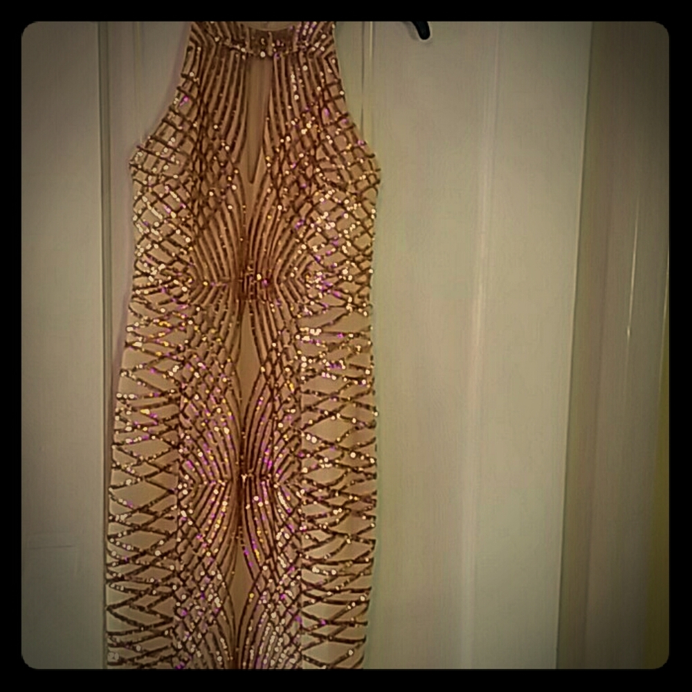 Quiz Rose Gold Fishtail Maxi Dress